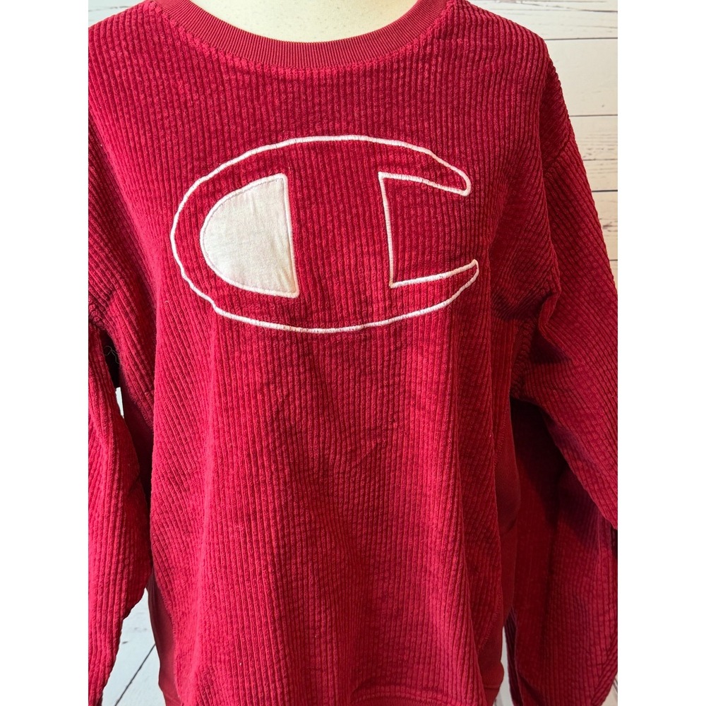 Champion Sweatshirt Corduroy Pullover Mens size Large Retro Varsity Red Logo - Picture 5 of 11